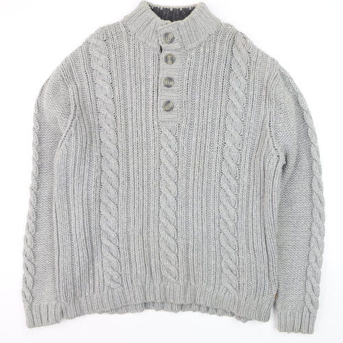 John Rocha at Debenhams Mens Grey 2XL Cable-Knit Henley Jumper