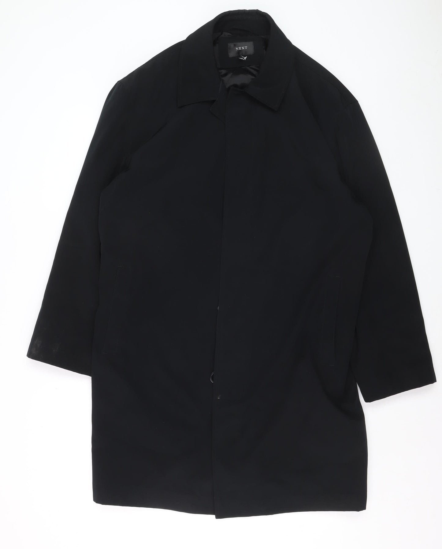 Next Men's Black M Overcoat Cotton Blend Lined Long Jacket