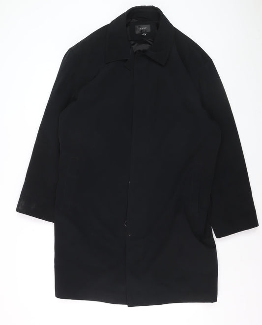 Next Men's Black M Overcoat Cotton Blend Lined Long Jacket