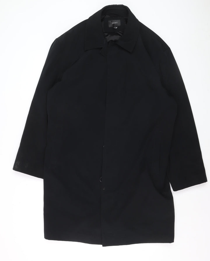 Next Men's Black M Overcoat Cotton Blend Lined Long Jacket