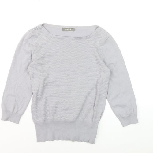 Oasis Women's Grey Cotton Blend Boat Neck 3/4 Sleeve Pullover Jumper M