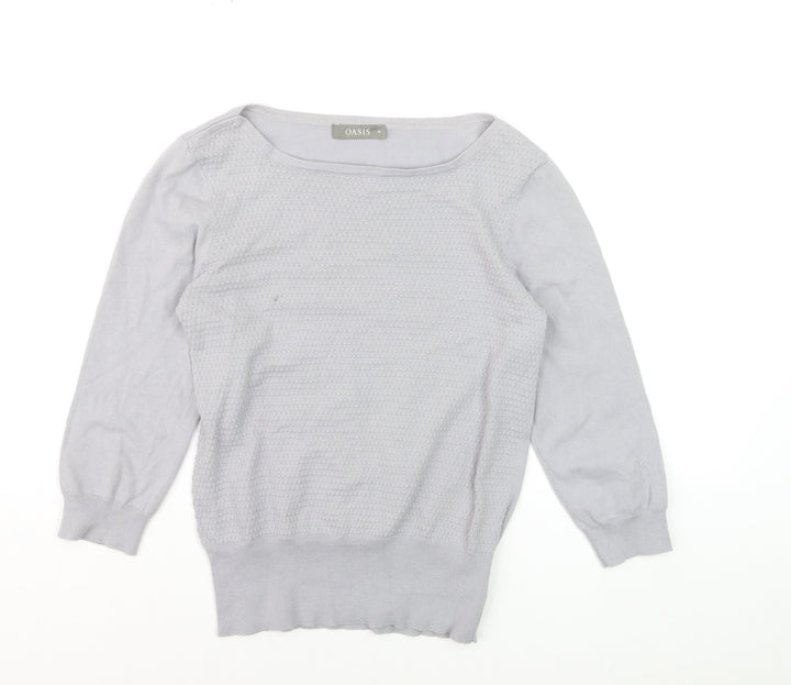 Oasis Women's Grey Cotton Blend Boat Neck 3/4 Sleeve Pullover Jumper M
