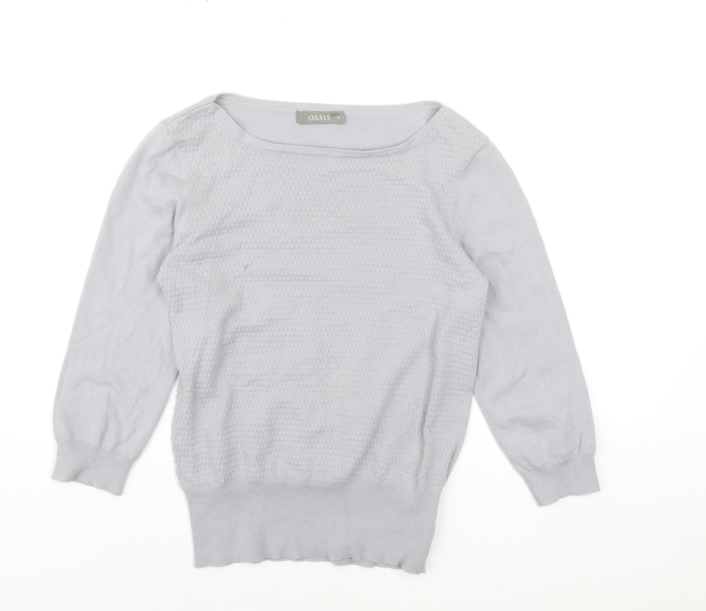 Oasis Women's Grey Cotton Blend Boat Neck 3/4 Sleeve Pullover Jumper M