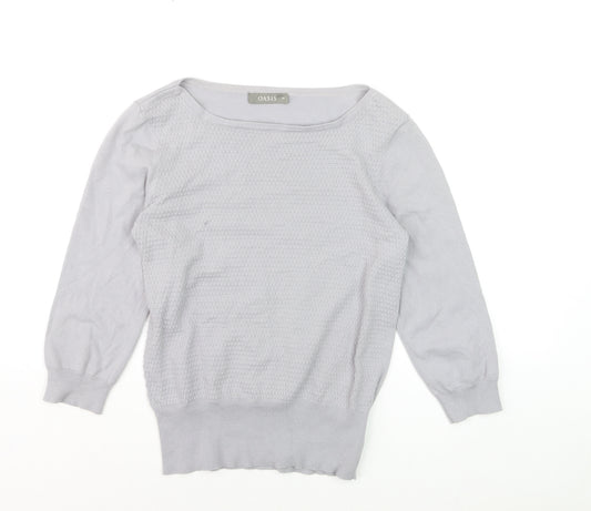 Oasis Women's Grey Cotton Blend Boat Neck 3/4 Sleeve Pullover Jumper M