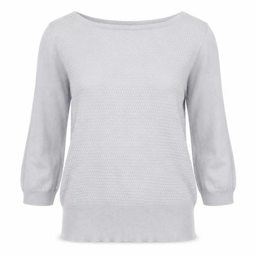 Oasis Women's Grey Cotton Blend Boat Neck 3/4 Sleeve Pullover Jumper M