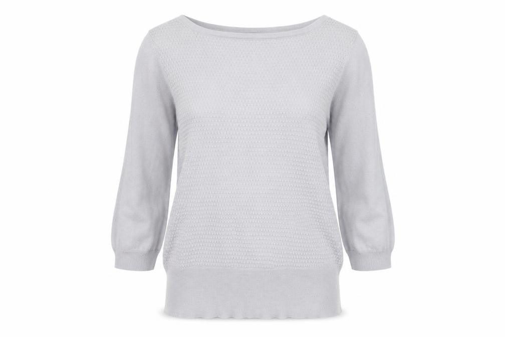Oasis Women's Grey Cotton Blend Boat Neck 3/4 Sleeve Pullover Jumper M