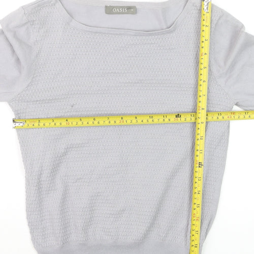 Oasis Women's Grey Cotton Blend Boat Neck 3/4 Sleeve Pullover Jumper M