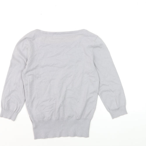 Oasis Women's Grey Cotton Blend Boat Neck 3/4 Sleeve Pullover Jumper M
