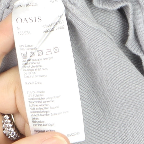 Oasis Women's Grey Cotton Blend Boat Neck 3/4 Sleeve Pullover Jumper M