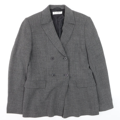 Planet Women Grey Wool Blend Double-Breasted Blazer UK 10