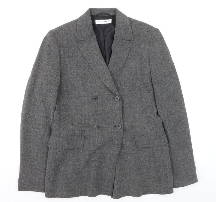 Planet Women Grey Wool Blend Double-Breasted Blazer UK 10