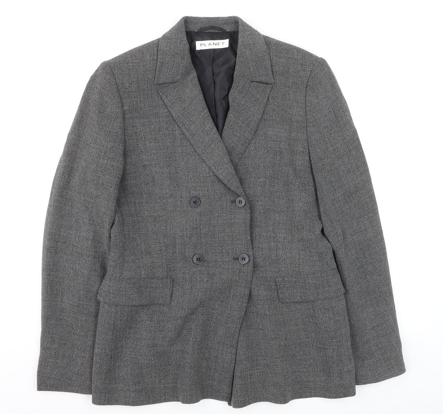 Planet Women Grey Wool Blend Double-Breasted Blazer UK 10