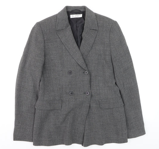 Planet Women Grey Wool Blend Double-Breasted Blazer UK 10