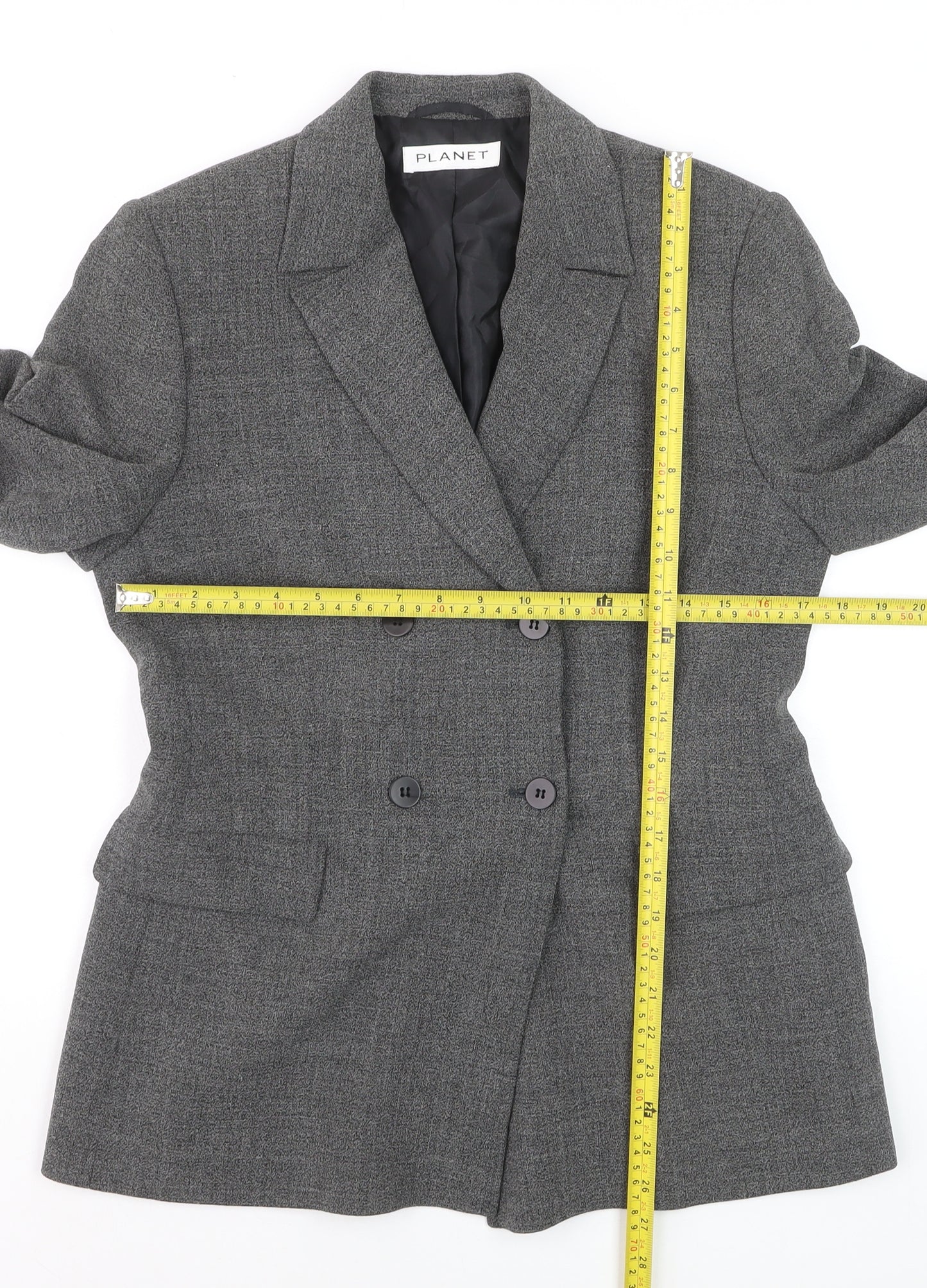 Planet Women Grey Wool Blend Double-Breasted Blazer UK 10