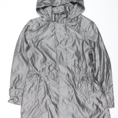Novelti Women’s Grey Hooded Mid-Length Rain Coat Size 16