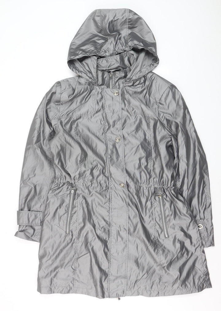 Novelti Women’s Grey Hooded Mid-Length Rain Coat Size 16