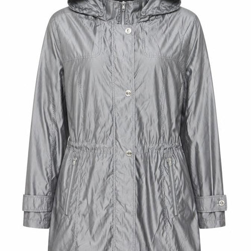 Novelti Women’s Grey Hooded Mid-Length Rain Coat Size 16