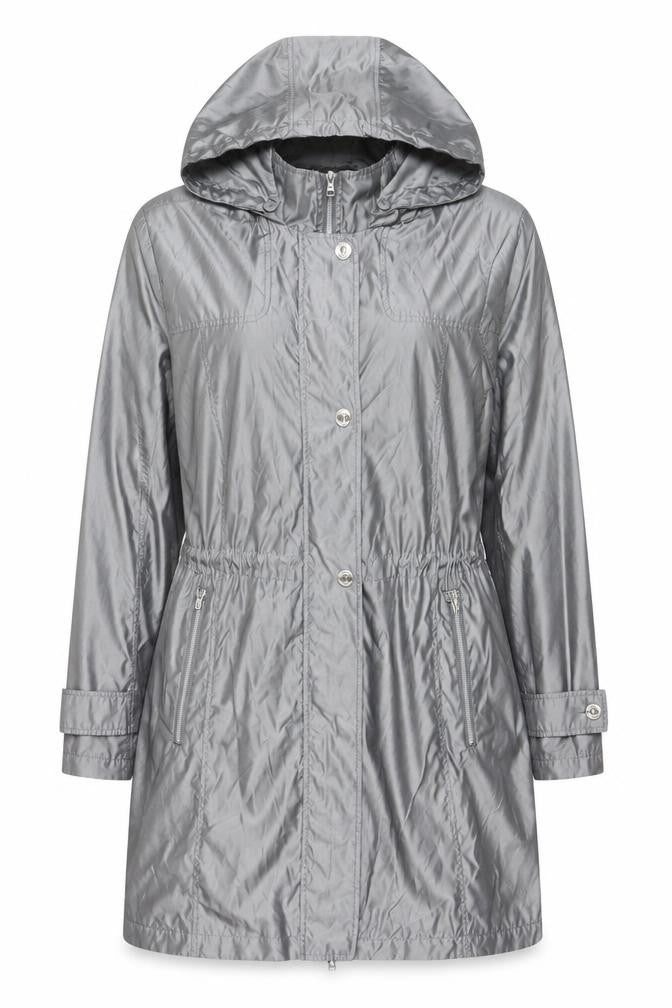 Novelti Women’s Grey Hooded Mid-Length Rain Coat Size 16