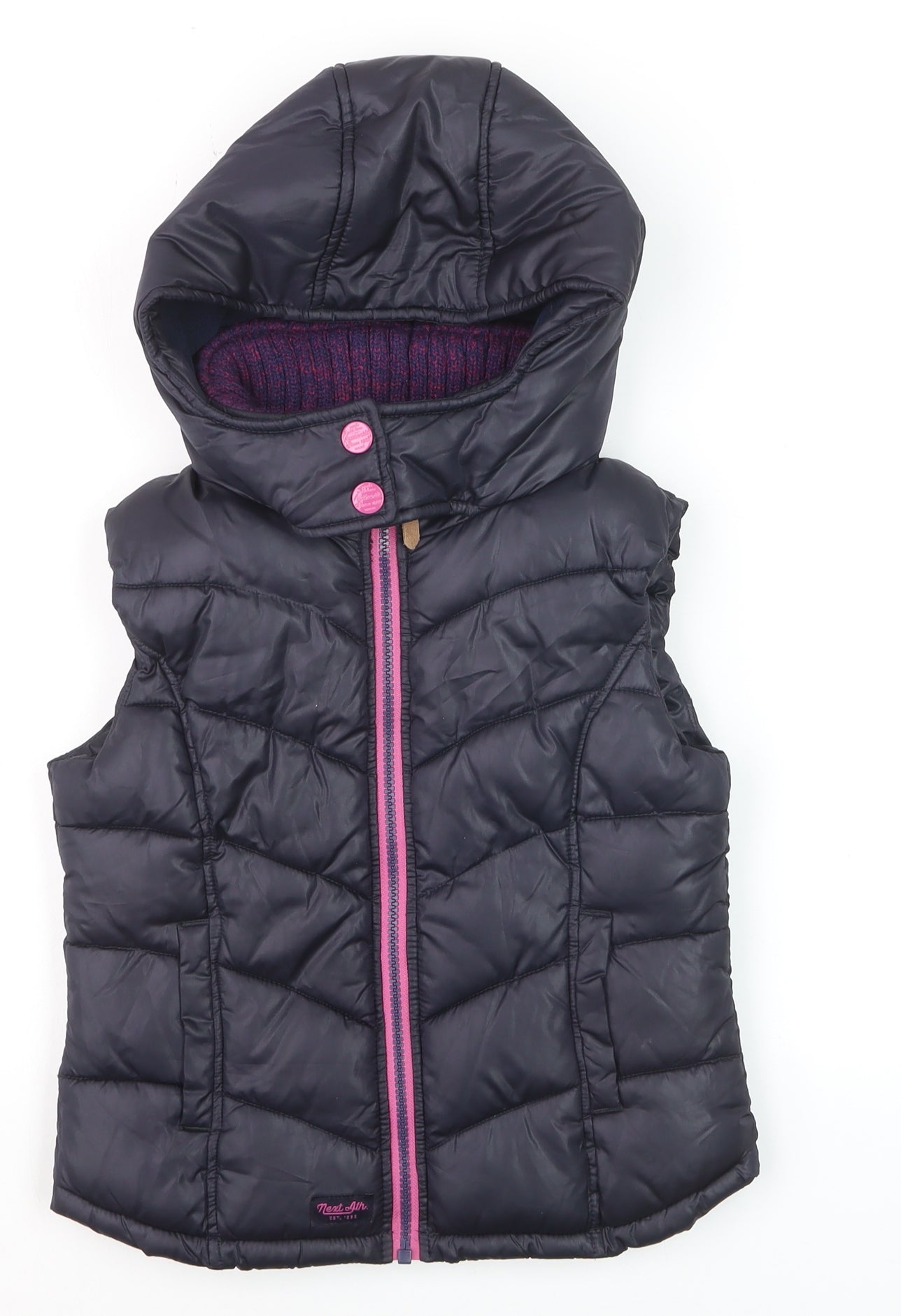 Next Girls Black Hooded Puffer Gilet 9 Years Polyester Lined Waistcoat