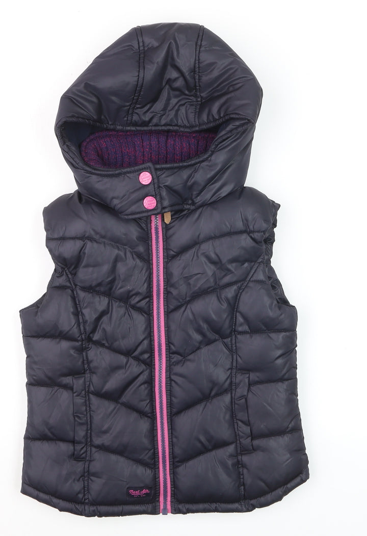 Next Girls Black Hooded Puffer Gilet 9 Years Polyester Lined Waistcoat
