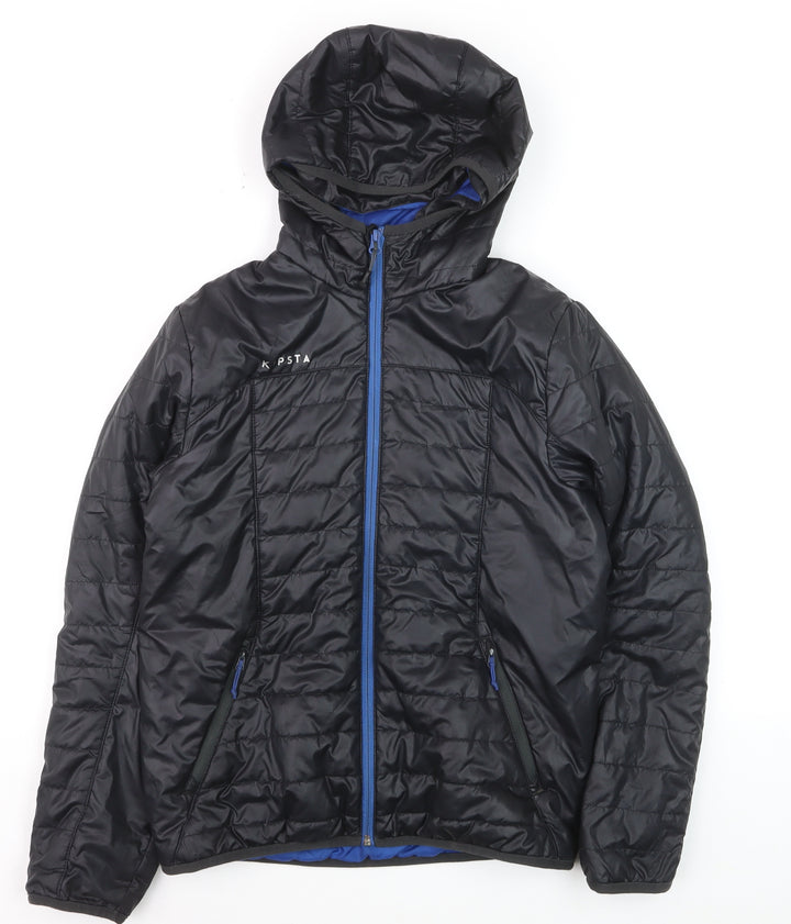 Kipsta Boys Black Hooded Puffer Jacket 12-13 Years Lightweight Full Zip