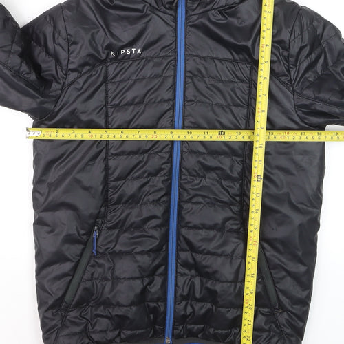 Kipsta Boys Black Hooded Puffer Jacket 12-13 Years Lightweight Full Zip