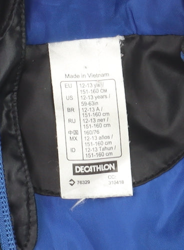 Kipsta Boys Black Hooded Puffer Jacket 12-13 Years Lightweight Full Zip