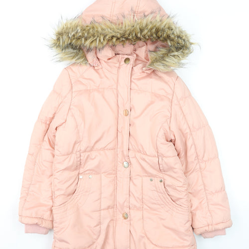 Lee Cooper Girls Pink Faux Fur Hooded Puffer Coat 12-13 Years Winter Jacket