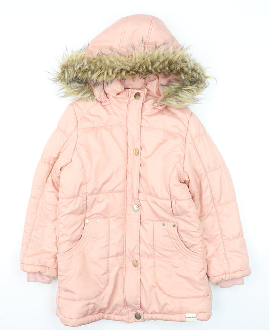 Lee Cooper Girls Pink Faux Fur Hooded Puffer Coat 12-13 Years Winter Jacket