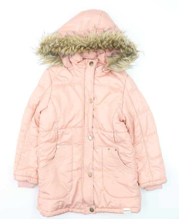 Lee Cooper Girls Pink Faux Fur Hooded Puffer Coat 12-13 Years Winter Jacket