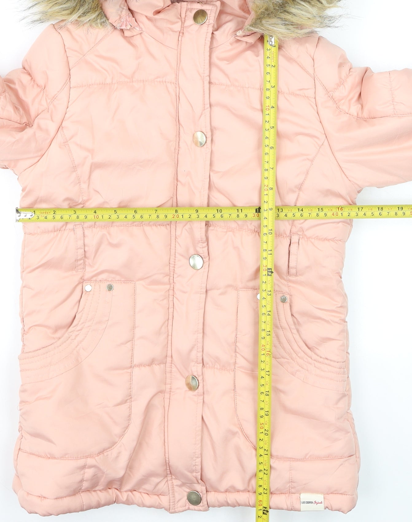 Lee Cooper Girls Pink Faux Fur Hooded Puffer Coat 12-13 Years Winter Jacket
