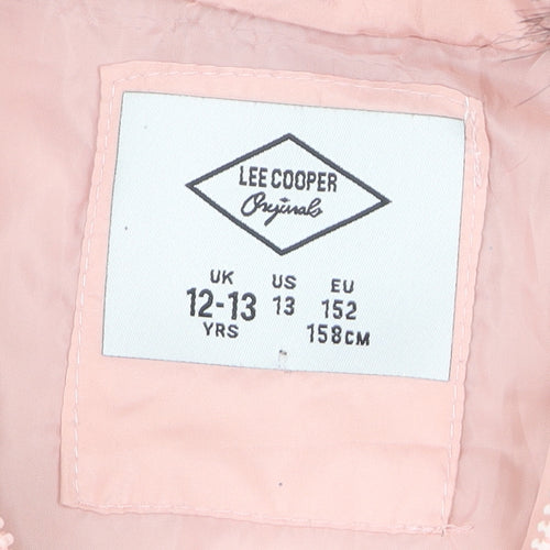 Lee Cooper Girls Pink Faux Fur Hooded Puffer Coat 12-13 Years Winter Jacket