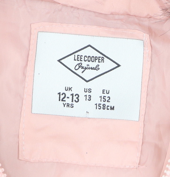 Lee Cooper Girls Pink Faux Fur Hooded Puffer Coat 12-13 Years Winter Jacket