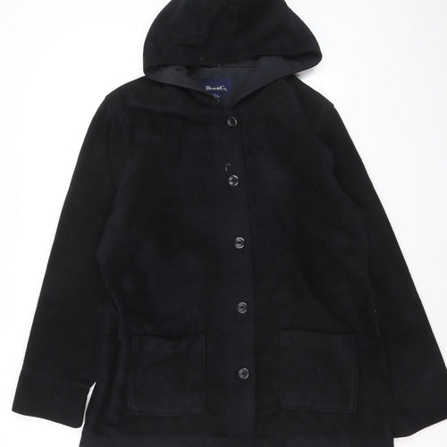 Denim & Co Women’s Black Hooded Fleece Coat Size L Button Front