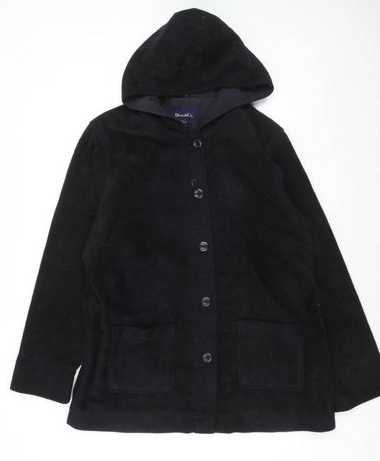 Denim & Co Women’s Black Hooded Fleece Coat Size L Button Front
