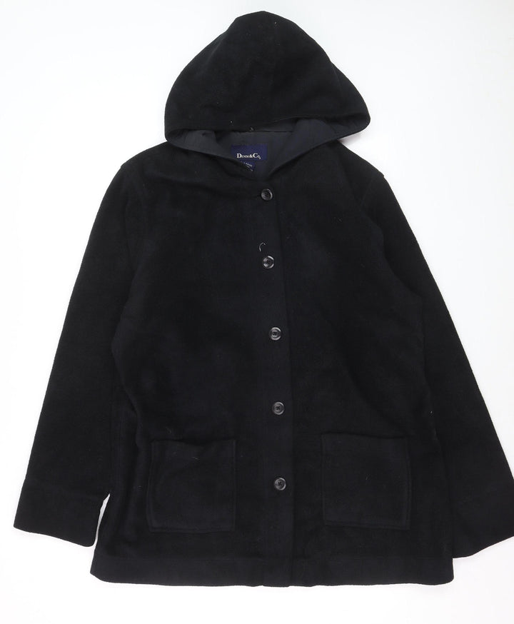 Denim & Co Women’s Black Hooded Fleece Coat Size L Button Front