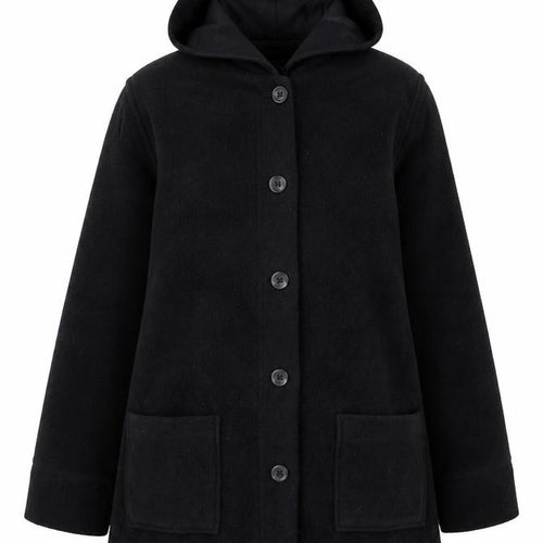 Denim & Co Women’s Black Hooded Fleece Coat Size L Button Front