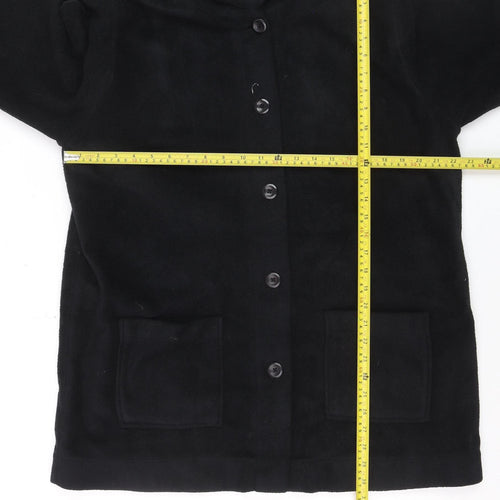 Denim & Co Women’s Black Hooded Fleece Coat Size L Button Front