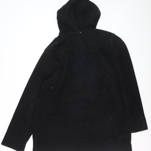 Denim & Co Women’s Black Hooded Fleece Coat Size L Button Front