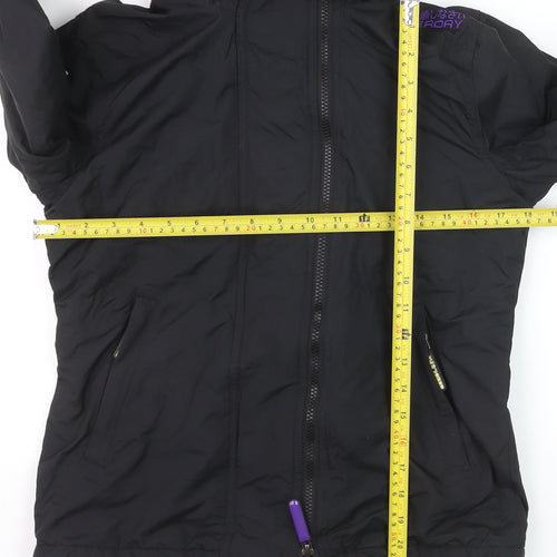 Superdry Women Black Windbreaker Jacket Size 10 Hooded Zip Logo
