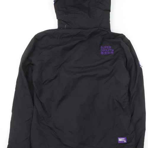 Superdry Women Black Windbreaker Jacket Size 10 Hooded Zip Logo