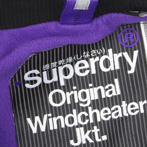 Superdry Women Black Windbreaker Jacket Size 10 Hooded Zip Logo
