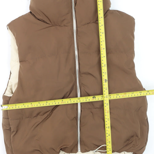 Bershka Women Brown Puffer Sleeveless Mid-Length Waistcoat Size M