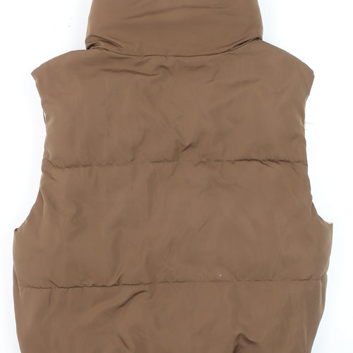 Bershka Women Brown Puffer Sleeveless Mid-Length Waistcoat Size M