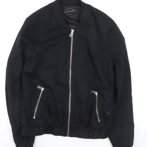 River Island Women's Black Bomber Jacket Size 10 Zip Casual Lined