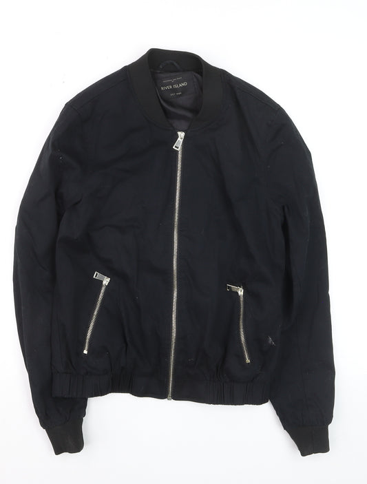 River Island Women's Black Bomber Jacket Size 10 Zip Casual Lined