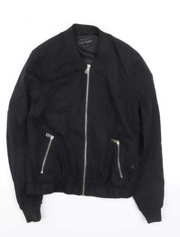 River Island Women's Black Bomber Jacket Size 10 Zip Casual Lined