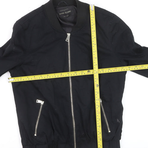River Island Women's Black Bomber Jacket Size 10 Zip Casual Lined