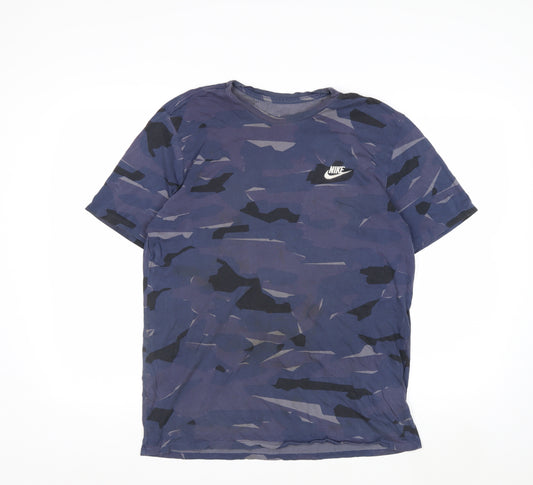 Nike Men's Blue Camouflage Athletic Fit Cotton T-Shirt Size S
