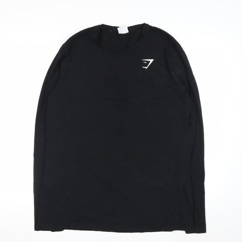 Gymshark Men Black Long Sleeve Slim Fit Casual Top L